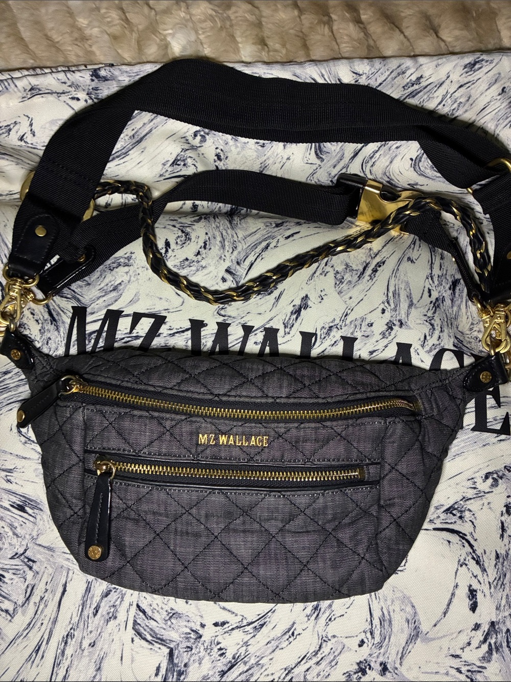 LIMITED EDITION MZWallace Quilted Charcoal Denim Small Crosby with Gold Hardware - Picture 8 of 14